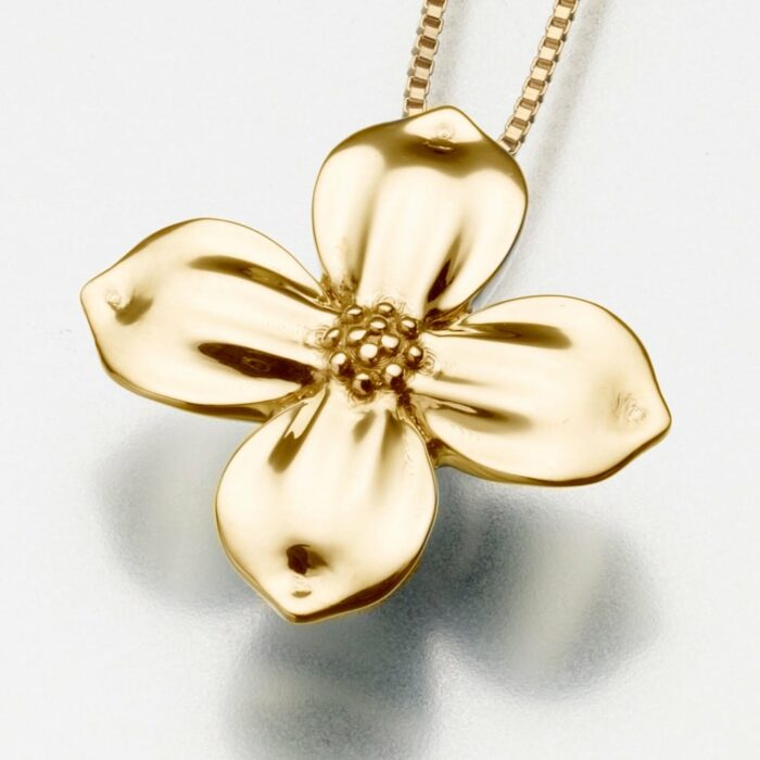 Dogwood Blossom Cremation Pendant, yellow gold, 196YG