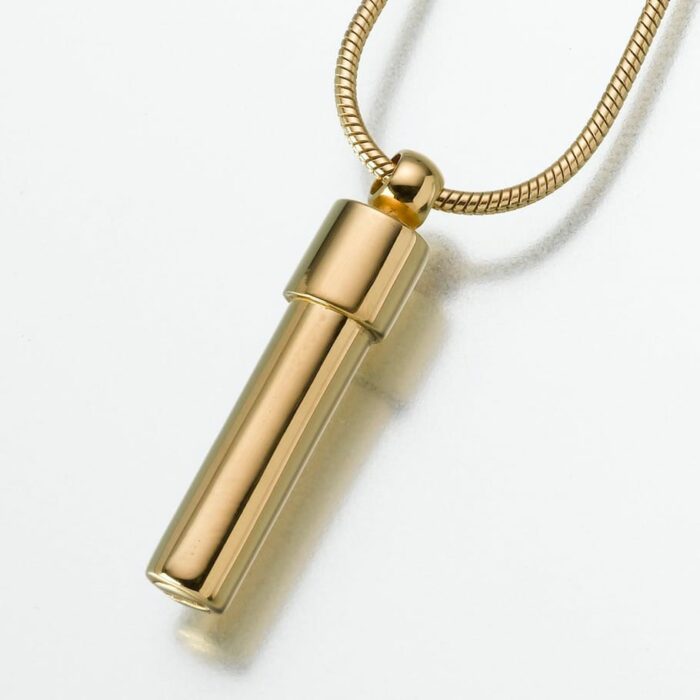 Double Chamber Cylinder Cremation Pendant, gold vermeil, 170GV