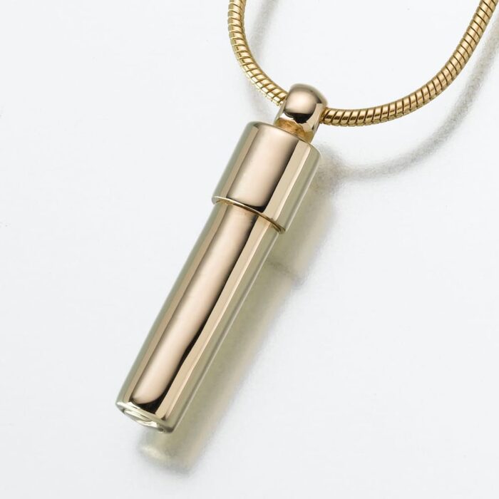 Double Chamber Cylinder Cremation Pendant, yellow gold, 170YG