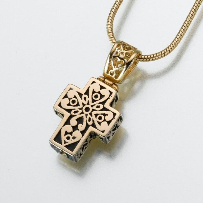 Filigree Cross Cremation Pendant, yellow gold, 148YG