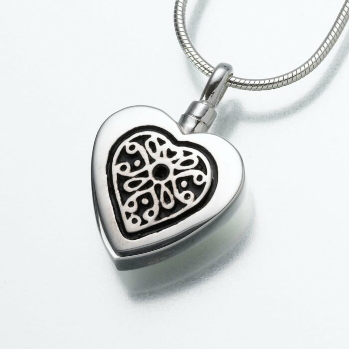 Heart Cremation Pendant with Filigree Insert, sterling silver, 161SS