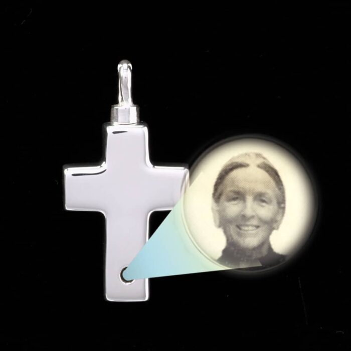 Micro Picture Lens Sterling Silver Cross Cremation Pendant, 151SS