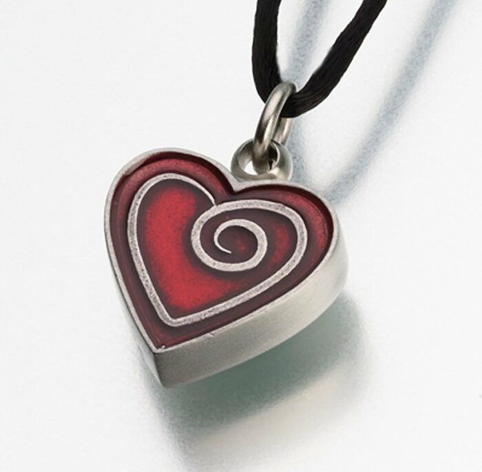 Pewter Heart Cremation Pendant w/ Enamel Spiral, 187PT