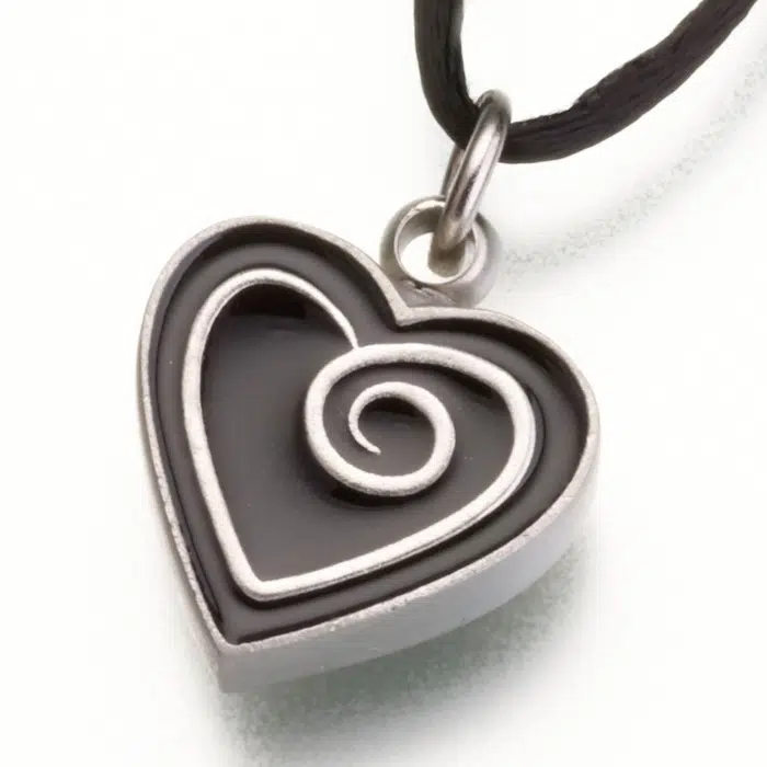 Pewter Heart Cremation Pendant w/ Enamel Spiral, 187PT-B