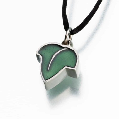 Pewter Leaf Cremation Pendant w/ Green Enamel 188PT