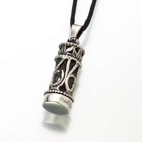 Small Chromate Filigree Cylinder Cremation Pendant, antique, 190SS-A