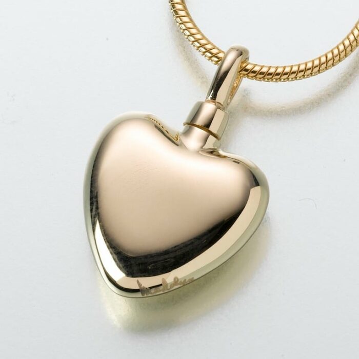 Small Heart Cremation Pendant, yellow gold, 107YG