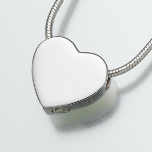 Small Slide Heart Cremation Pendant, white gold, 130WG