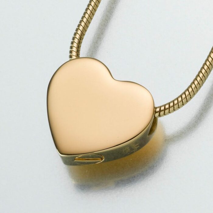 Small Slide Heart Cremation Pendant, yellow gold, 130YG