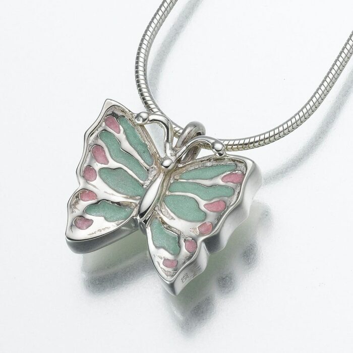 Sterling Silver Butterfly Cremation Pendant with Enameled Wings, 129