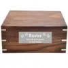 Over sized rosewood pet cremation urn, front plate, silver