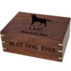 dog silhouette on large rosewood urn with engraved front