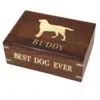 dog silhouette on medium rosewood urn with engraved from and top, gold fill