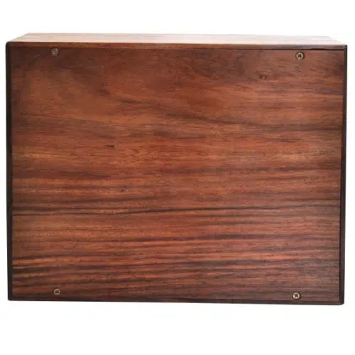 Rosewood cremation urn, extra large size, with inlays, bottom view