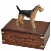 Airedale Figurine Cremation urn, large, with engraved wood