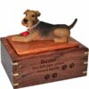 Airedale Figurine Cremation urn, large, with engraved wood