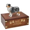 Blue Australian Shepherd Cremation Urn with wood engraving, gold fill, medium, DF99B