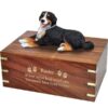 Bernese Mountain Dog Cremation Urn, large, DFL61, with wood engraving, gold fill