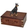 Black Doberman Pinscher Cremation Urn, with engraved plate, engraved wood DF25A