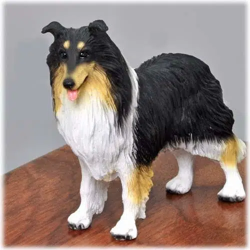 Tricolor Border Collie Cremation Urn figurine, detail