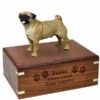 Fawn Pug Cremation Urn with engraved wood