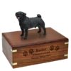 Black Pug Cremation Urn with engraved wood