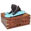 Black Pug on blanket Cremation Urn with engraved wood, large