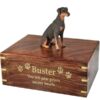 DF101B Red Doberman Pinscher Cremation Urn, with engraved wood, gold fill