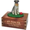 Schnauzer Cremation Urn with engraved wood, gold fill