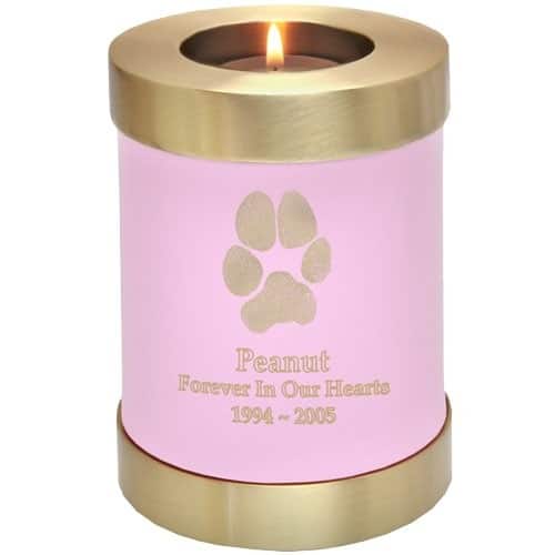 Actual paw print candle holder cremation urn, pink