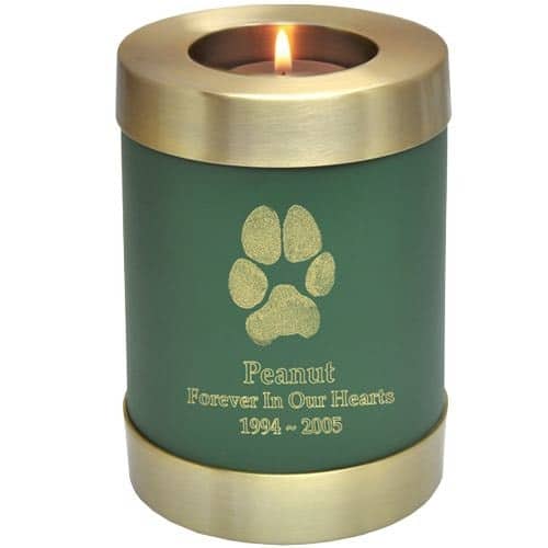 Actual paw print candle holder cremation urn, sage green