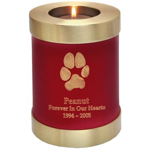 Actual paw print candle holder cremation urn, scarlet red