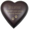 Engraved brass heart cremation urn, espresso brown