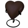 Engraved brass heart cremation urn, espresso brown, with stand