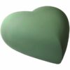 Engraved brass heart cremation urn, sage green, side view