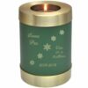 Sage green brass candle holder cremation urn, engraved