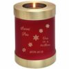 Scarlet brass candle holder cremation urn, engraved