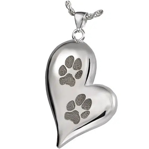 Teardrop heart paw print cremation pendant