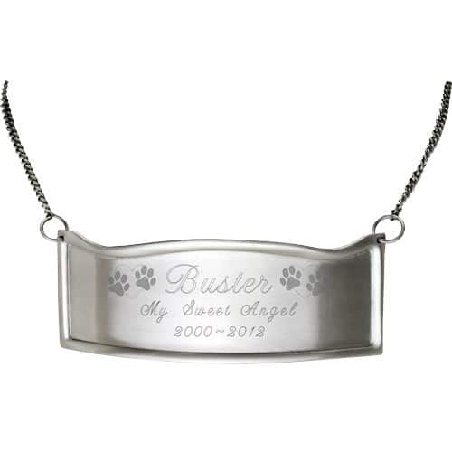 Engraved curved hanging nameplate plaque for cremation urn, brass with silver finish