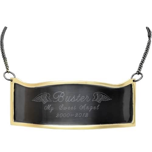 Engraved curved hanging nameplate plaque for cremation urn, brass with slate inlay