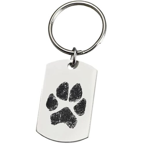 Paw print engraved stainless steel keychain