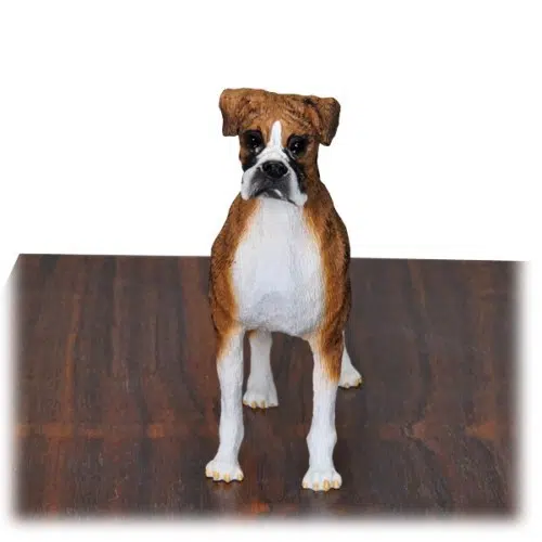 Brindle Boxer Dog Figurine Urn, uncropped ears, figurine detail