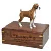 Brindle Boxer Dog Figurine Urn, uncropped ears, wood engraving