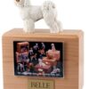 Bichon Frise figurine atop hardwood photo holder dog urn