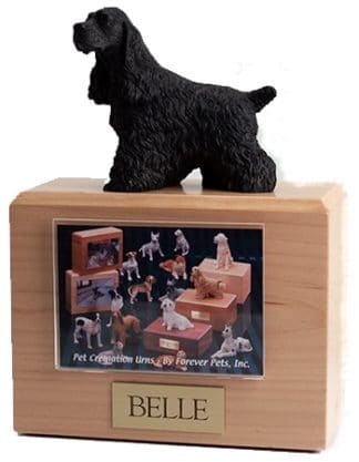 Black Cocker Spaniel figurine photo cremation urn