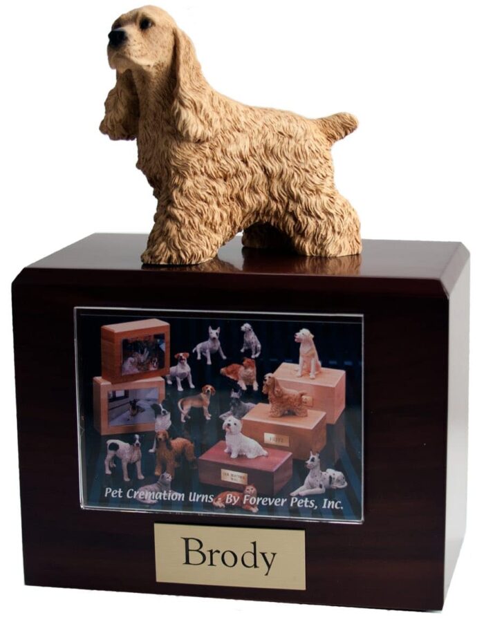 Buff Cocker Spaniel figurine photo cremation urn