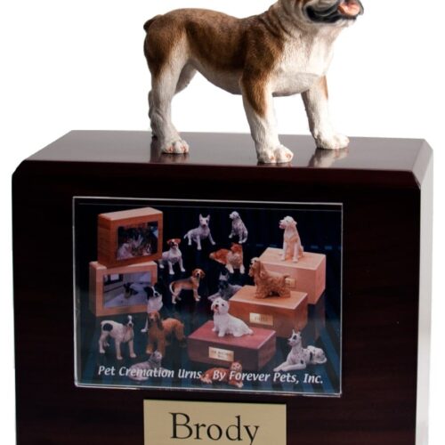 Standing bulldog figurine photo cremation urn