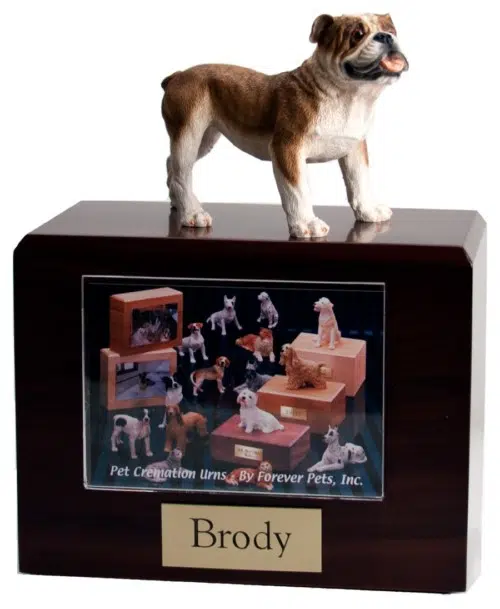 Standing bulldog figurine photo cremation urn