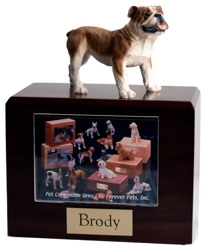 Standing bulldog figurine photo cremation urn