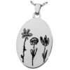 Oval photo print pendant, sterling silver, with drawing engraved